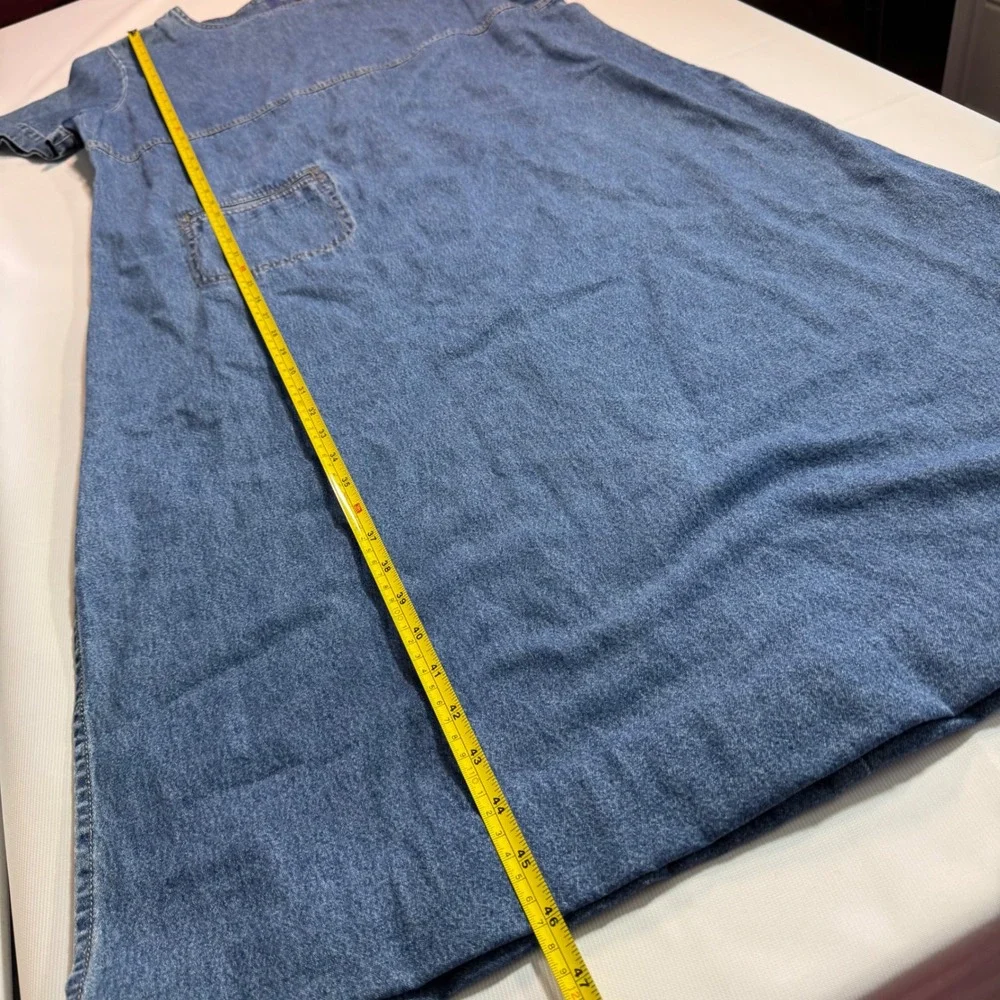 Coastal Grandma Vtg Cottagecore 90s Vintage Women Large Denim Jeans Maxi Dress - Picture 5 of 7